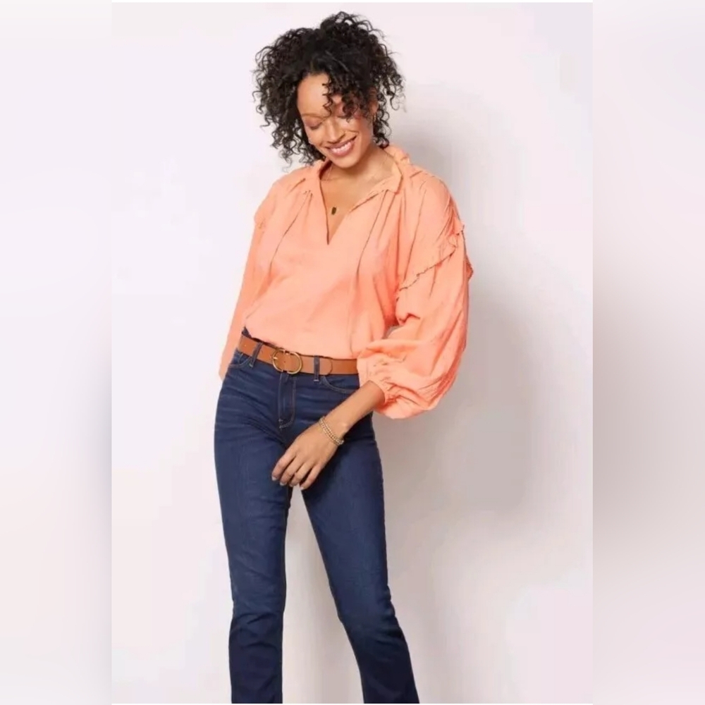 Cleobella Phoenix Organic Cotton Flowy Dobby Puff Sleeves Ruffle Blouse